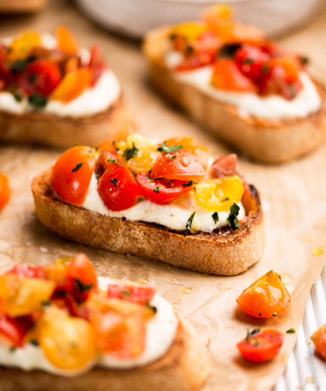 Basil and Ricotta Bruschetta