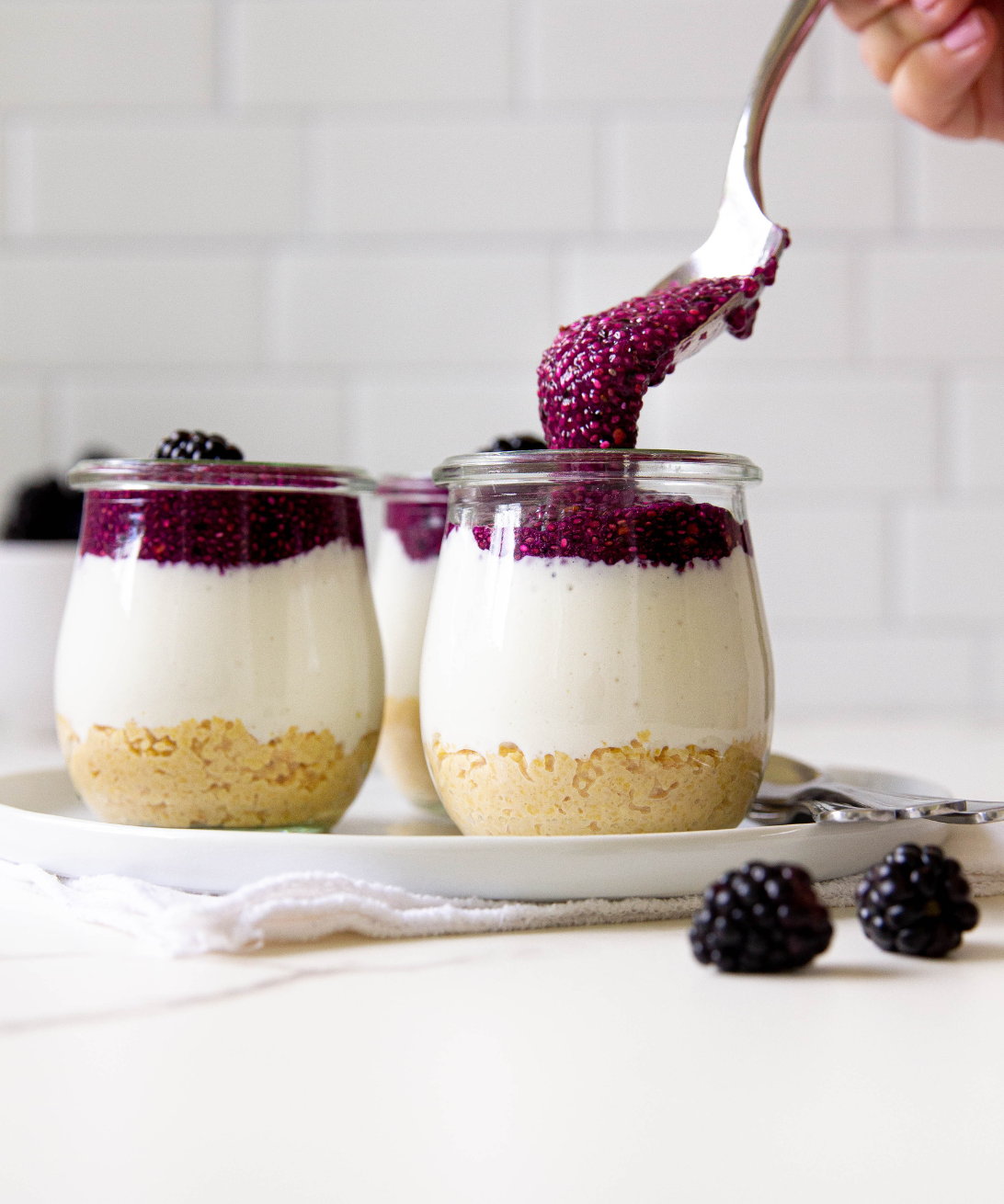 Blackberry Dragon Fruit Protein Cheesecake Cups