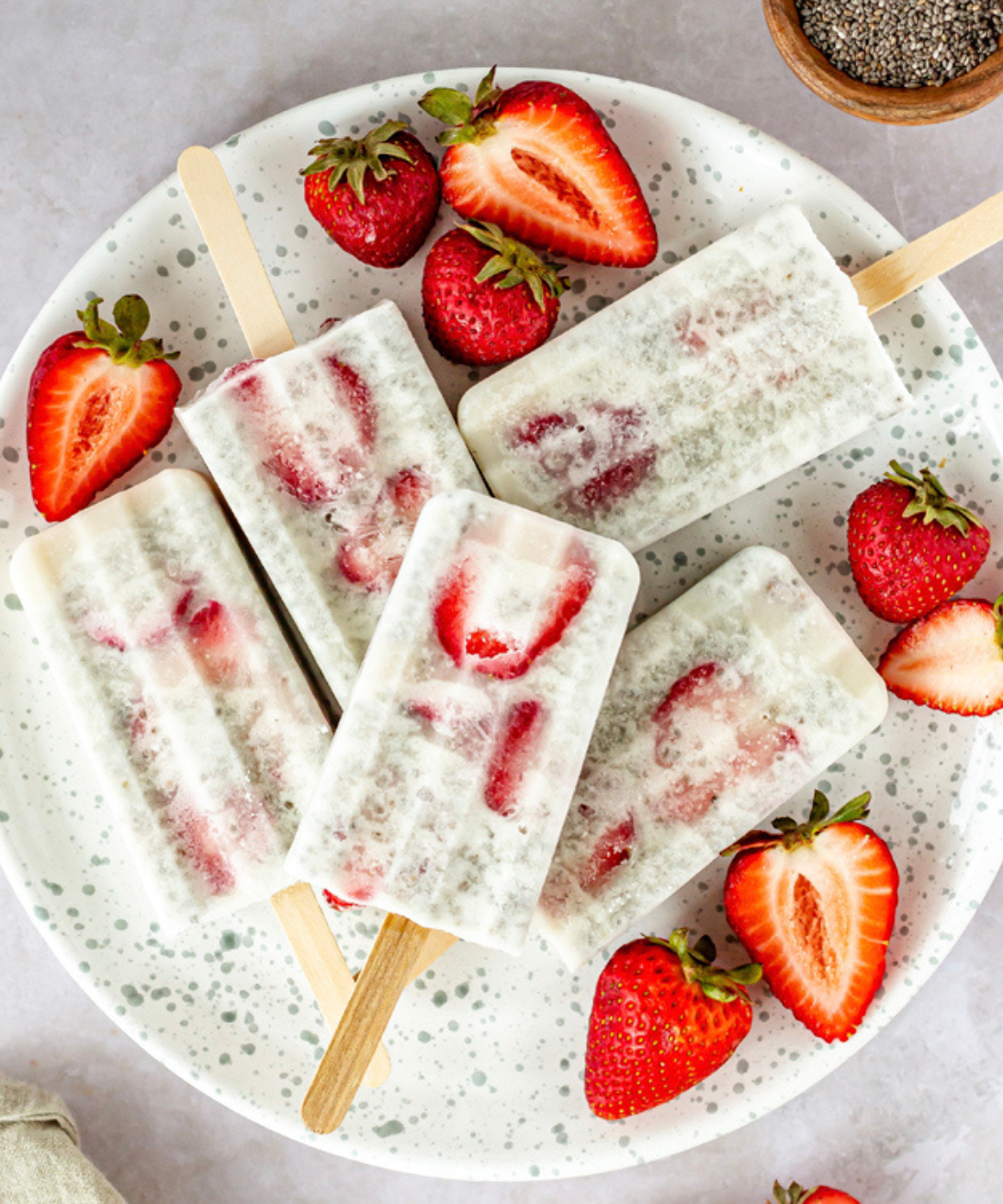 Strawberry Coconut Chia Seed Popsicles