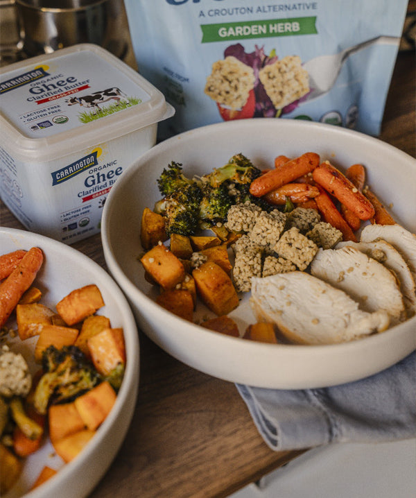 Fall Veggie Bowl with Chicken & Crunchy Crounons