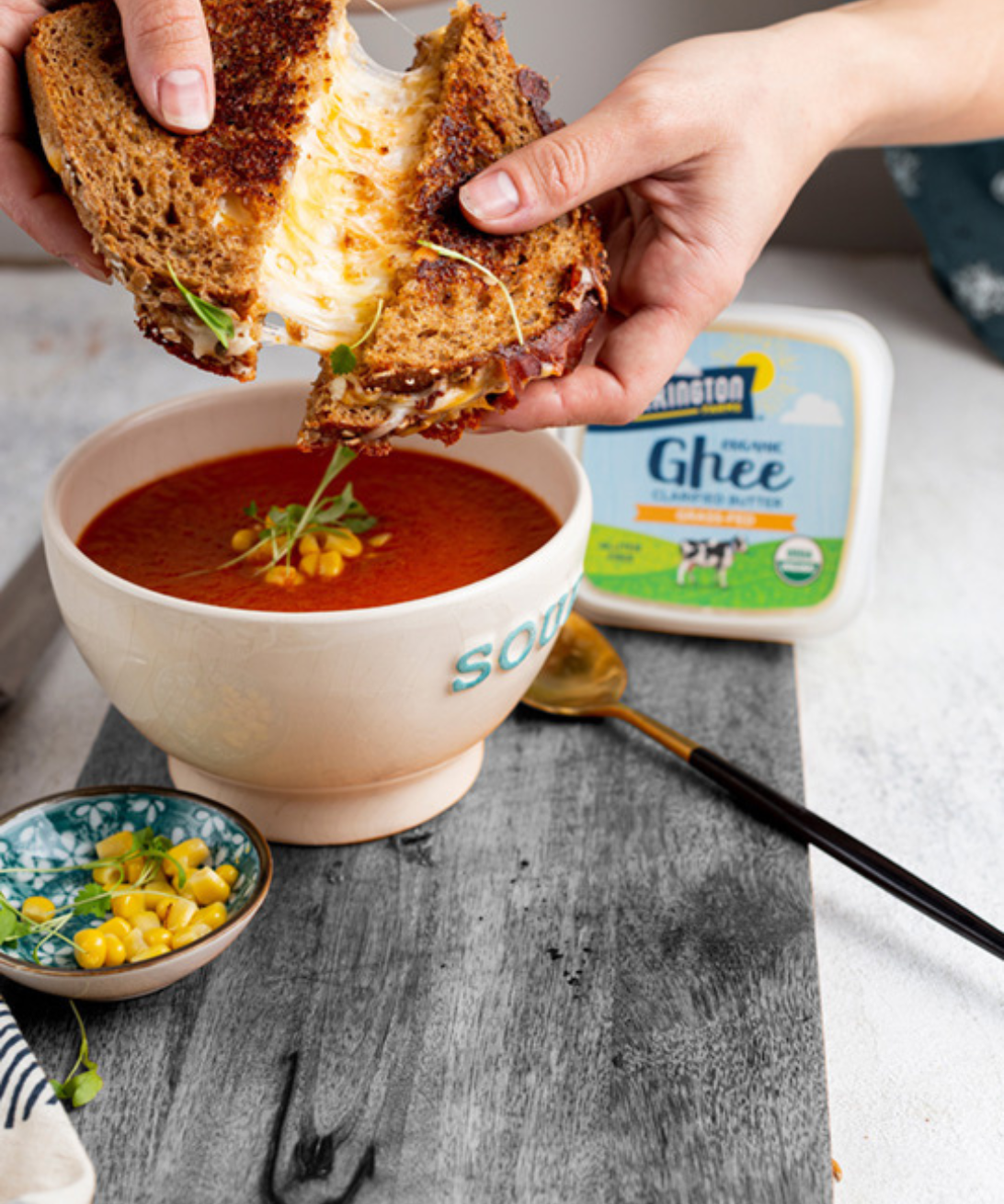 Roasted Tomato Basil Soup and Grilled Cheese