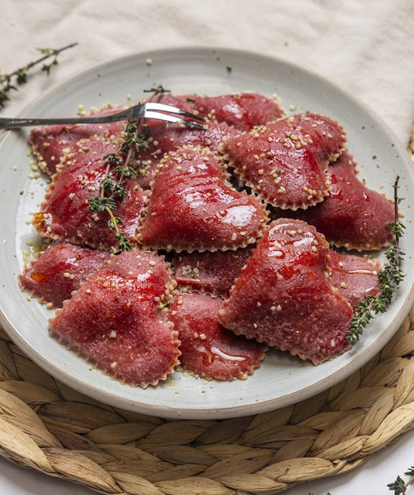 Heart Shaped Beet Root Ravioli