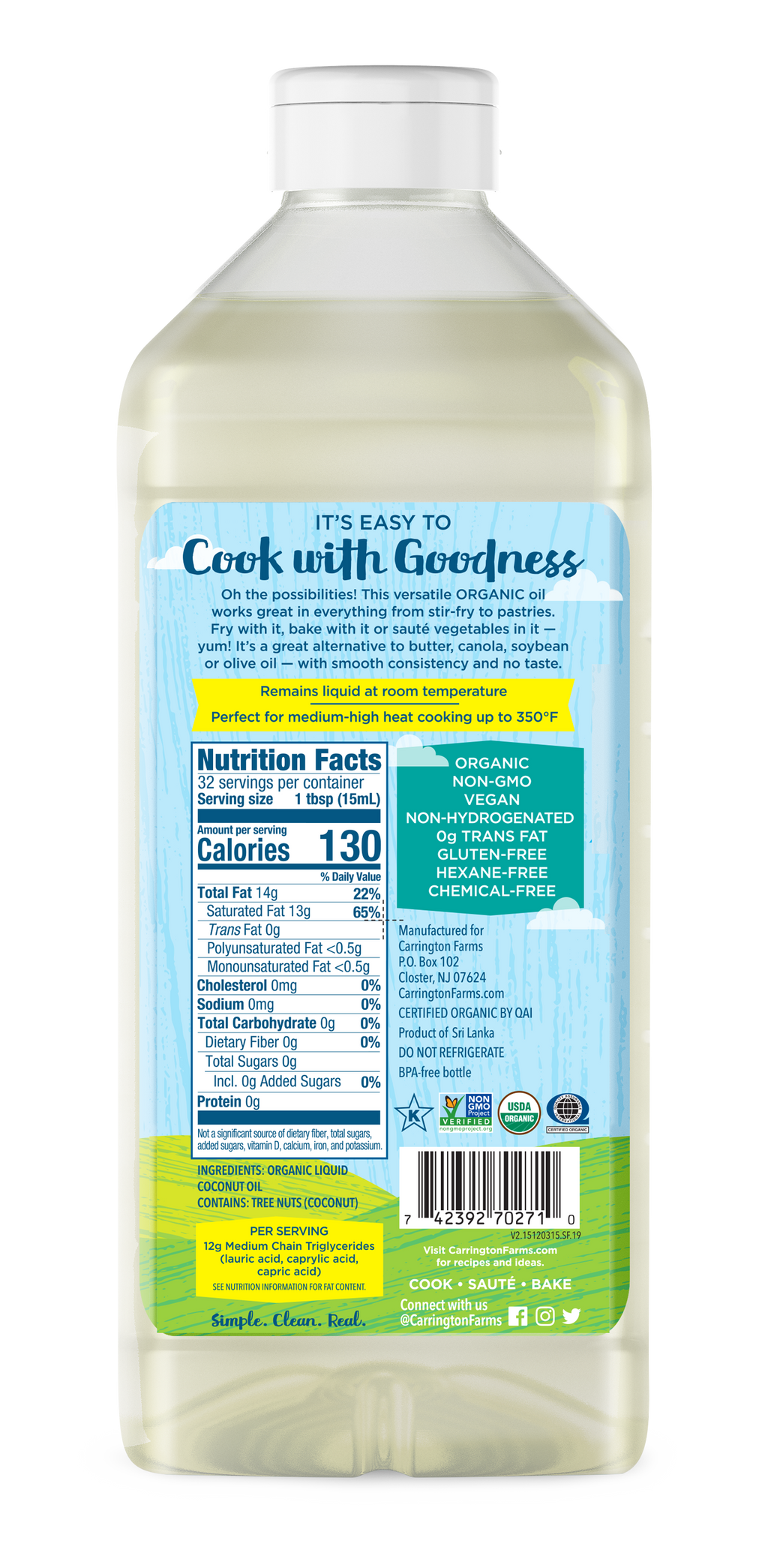 Organic Coconut Cooking Oil Carrington Farms