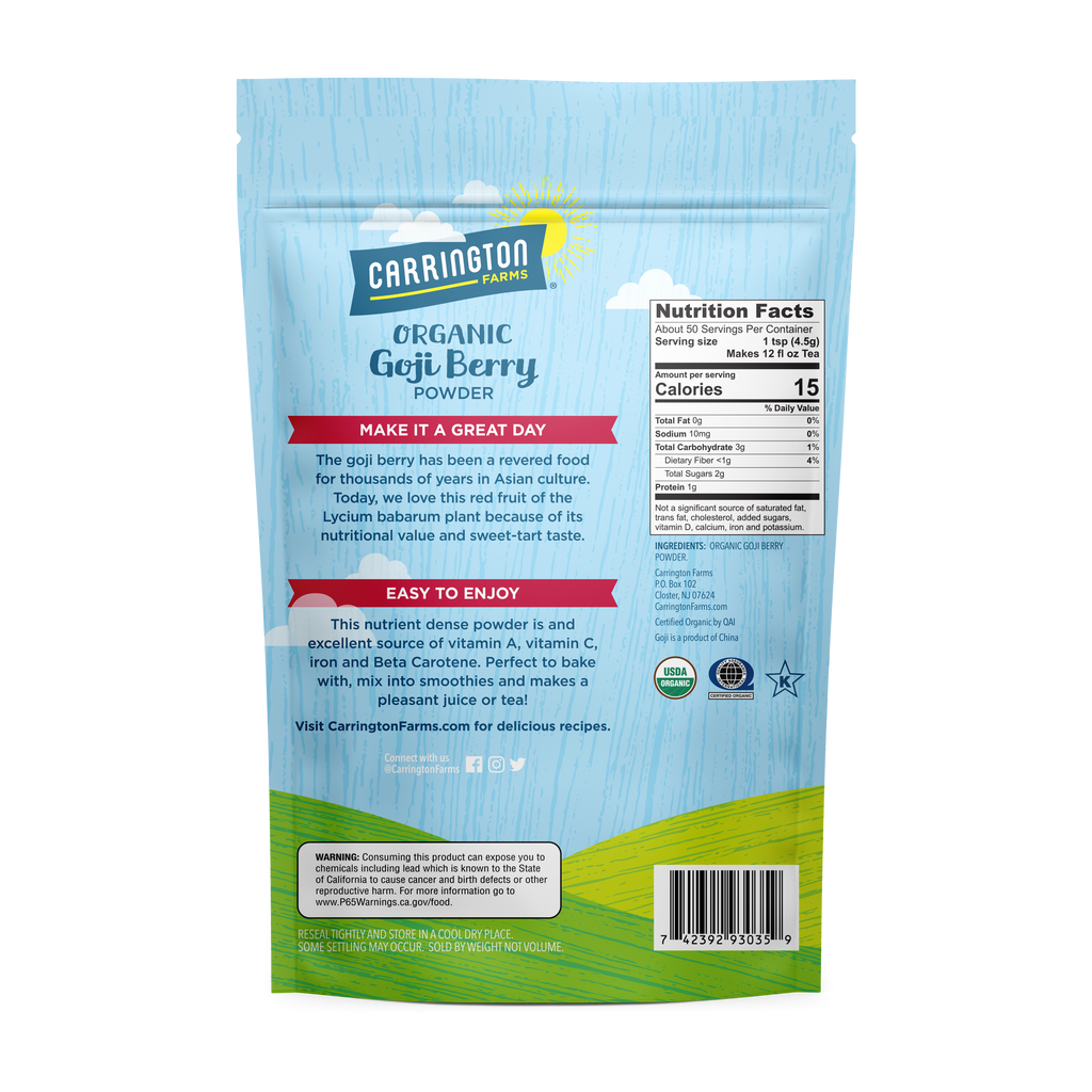 Organic Goji Berry Powder Carrington Farms